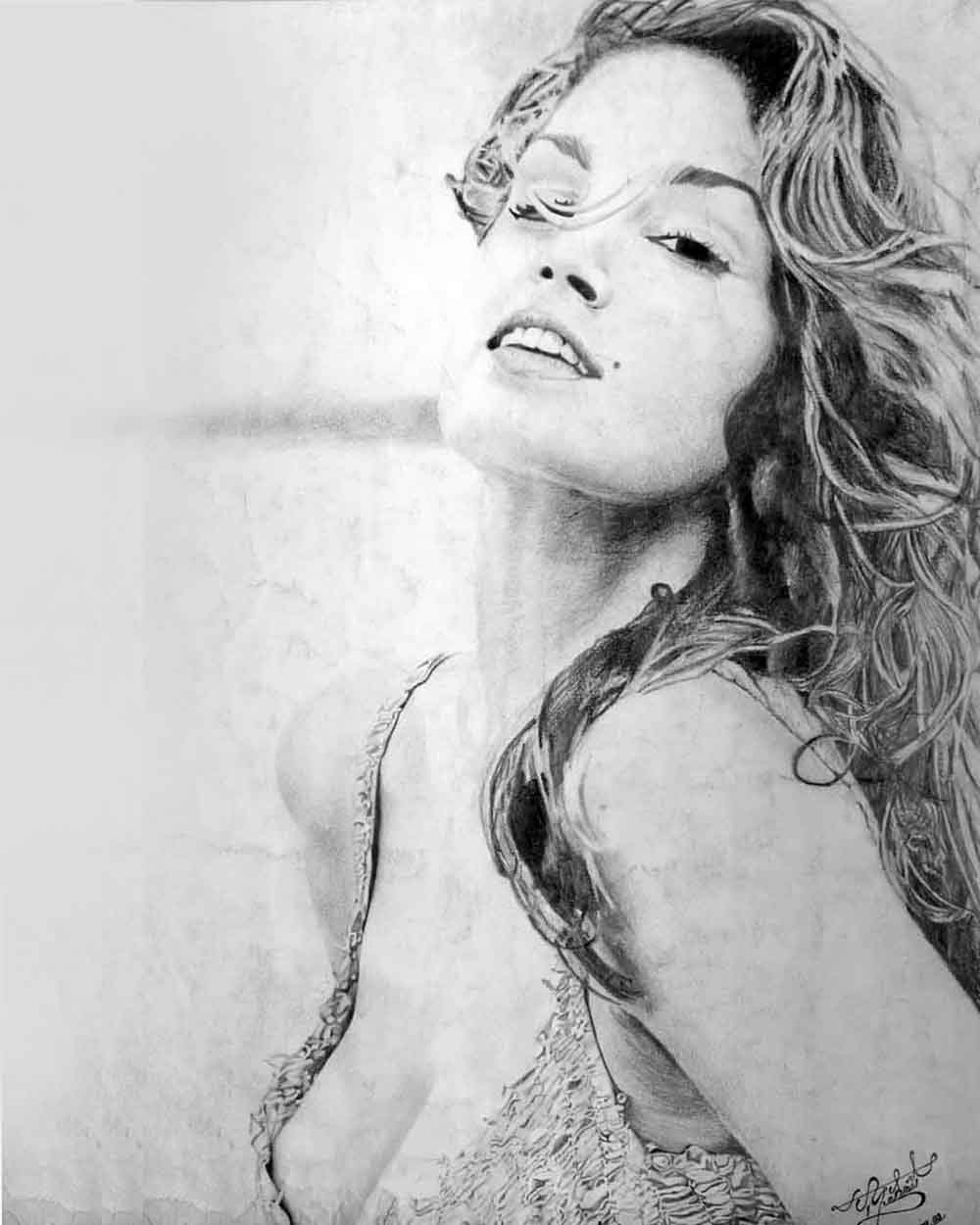 Cindy Crawford Kara Kalem Çizimi Çukurovada